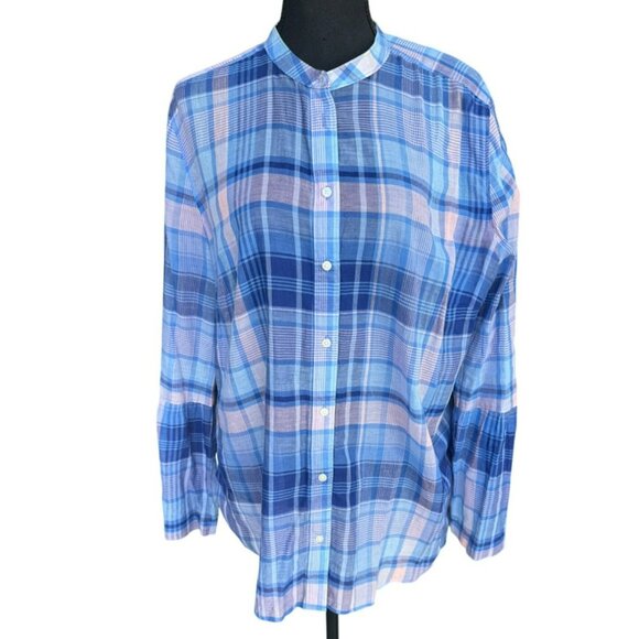 Softened Loft Semi Sheer Plaid Shirt Top XL Blue Pink Cotage Core Artsy Cotton - Picture 1 of 9